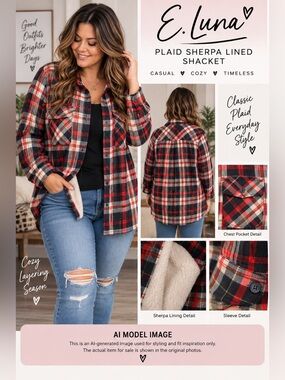 E. Luna Plaid Sherpa-Lined Flannel Shacket